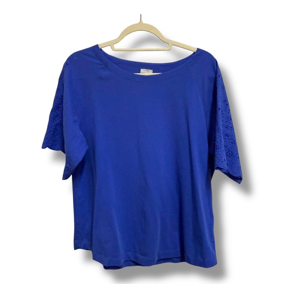 Chico's Tops - Chicos Royal Blue Eyelet Sleeve Knit Top Boat Neck Cotton Blouse Size 2 Large 12